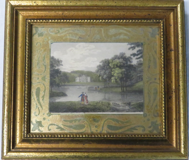 The Halle Bros. Co Cleveland OH Hand Colored Lake Scene Etching Eglomise Glass G