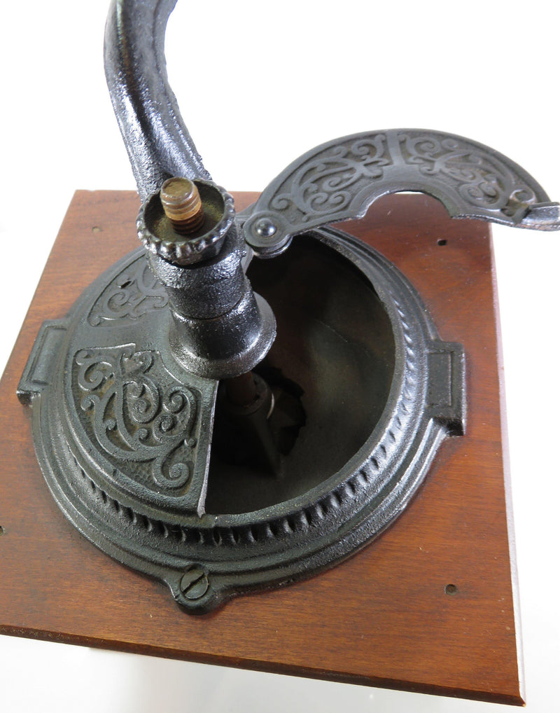 Vintage Coffee Grinder Hand Turn Dove Tail Wood with Cast Iron - Just Stuff I Sell