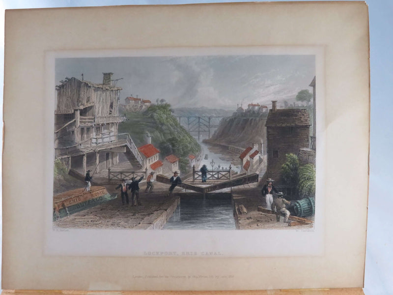 Lockport, Erie Canal American Scenery W.h. Bartlett, H.m. Fletcher Hand Colored 7" X 4 5/8"
