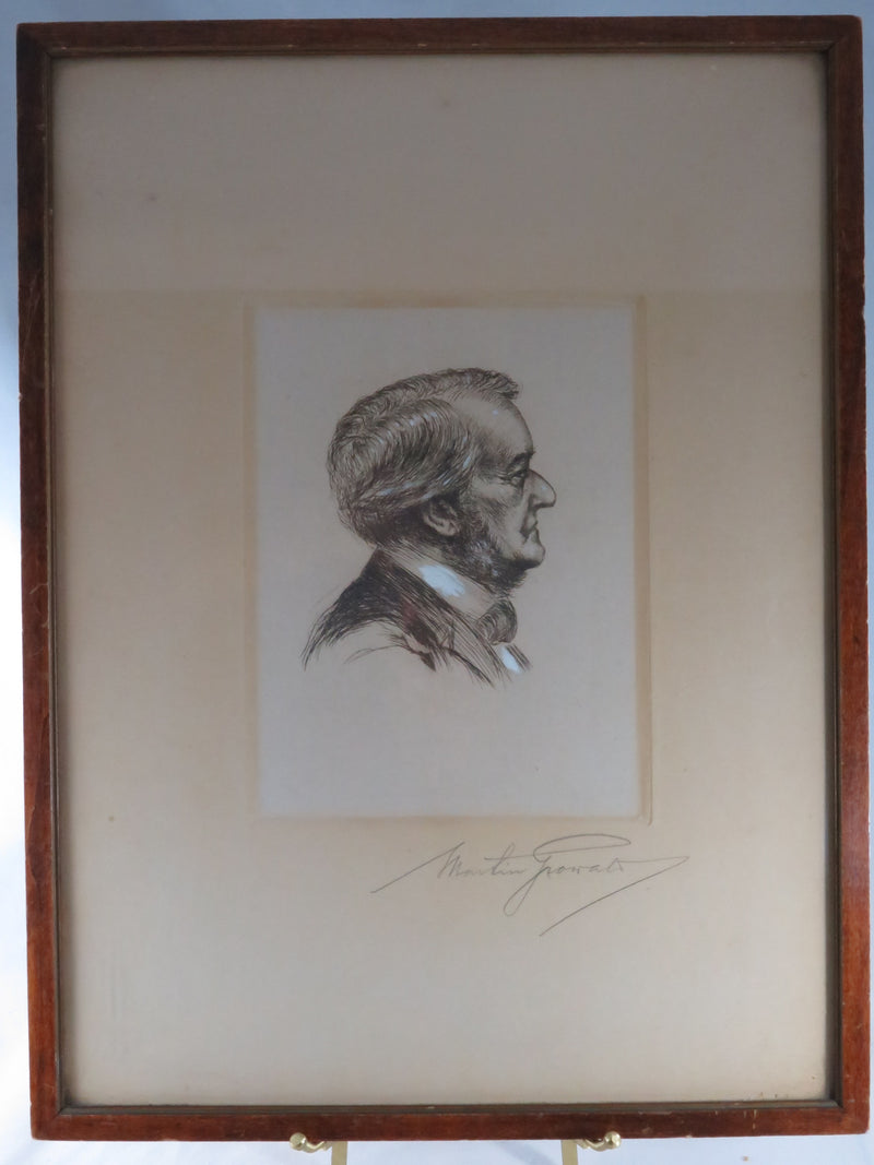Old Man in Profile Lithograph in Watercolor by Martin Growald c1900