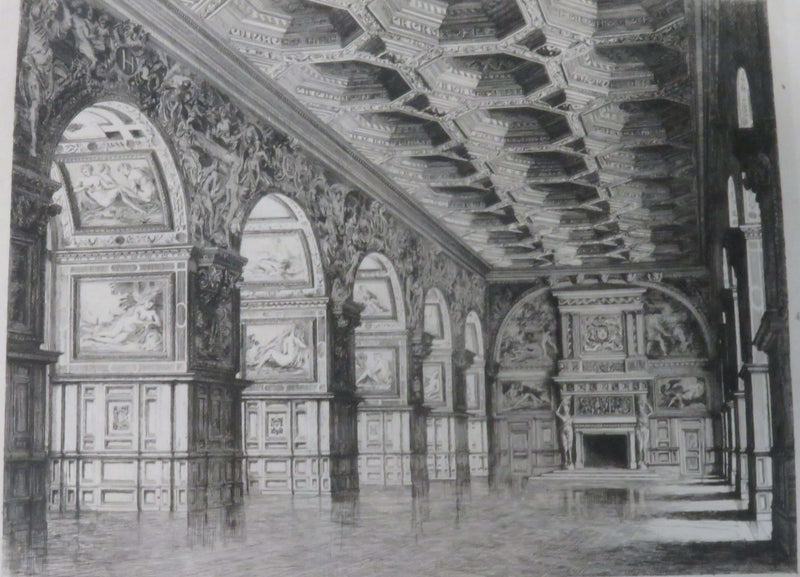 1872 Fontainebleau Etching by E. Sadoux Paris A. Quantin, La Salle De Bal Gilt F