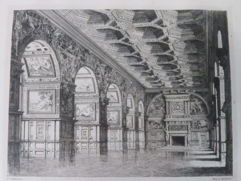 1872 Fontainebleau Etching by E. Sadoux Paris A. Quantin, La Salle De Bal Gilt F