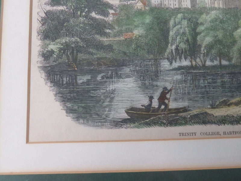 1855 Trinity College, Hartford Connecticut Hand Colored Woodblock Engraving