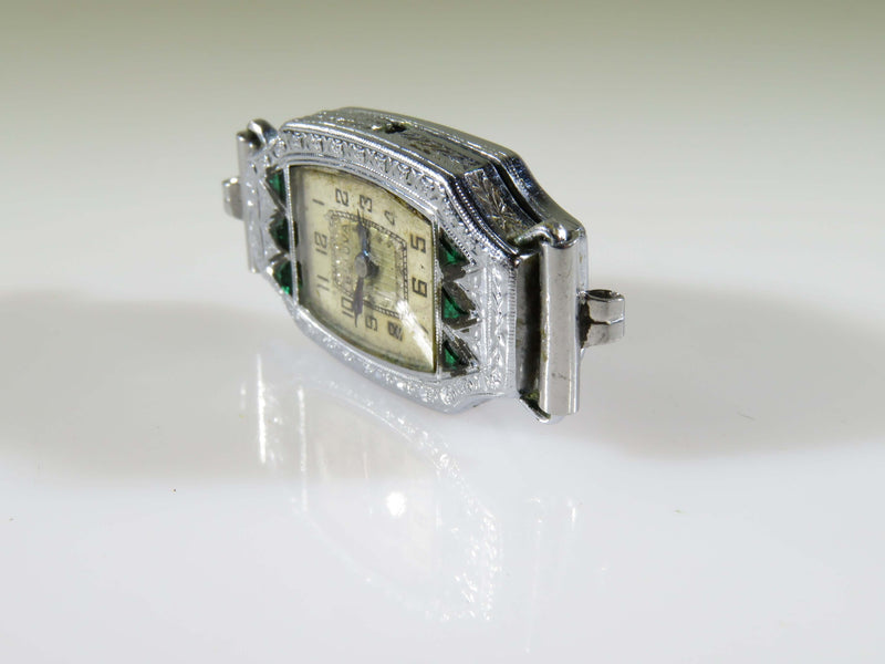 c1929 Miss Liberty Watch by Bulova Women's Art Deco Bulova Watch Green Glass White Gold Filled