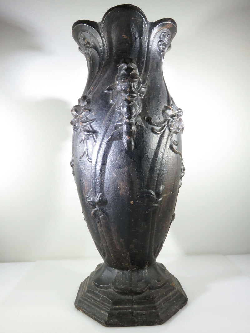 French Antique Art Nouveau Vase, Cast Iron Garden Urn, Antique Cast Iron Garden Vase