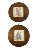 Retro Set of Round Frames with Matching Flower Displays under Glass 8" Across product image for Just Stuff I Sell, clear front view, neutral background, original listing photo, optimized descriptive alt text, centered composition