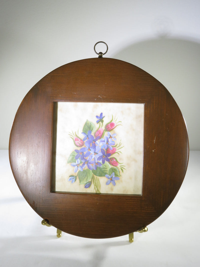 Retro Set of Round Frames with Matching Flower Displays under Glass 8" Across