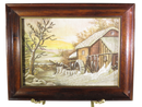 Winter Farm Scene Embroidery Needlepoint Lithograph Art Audrey D Dudley — front view