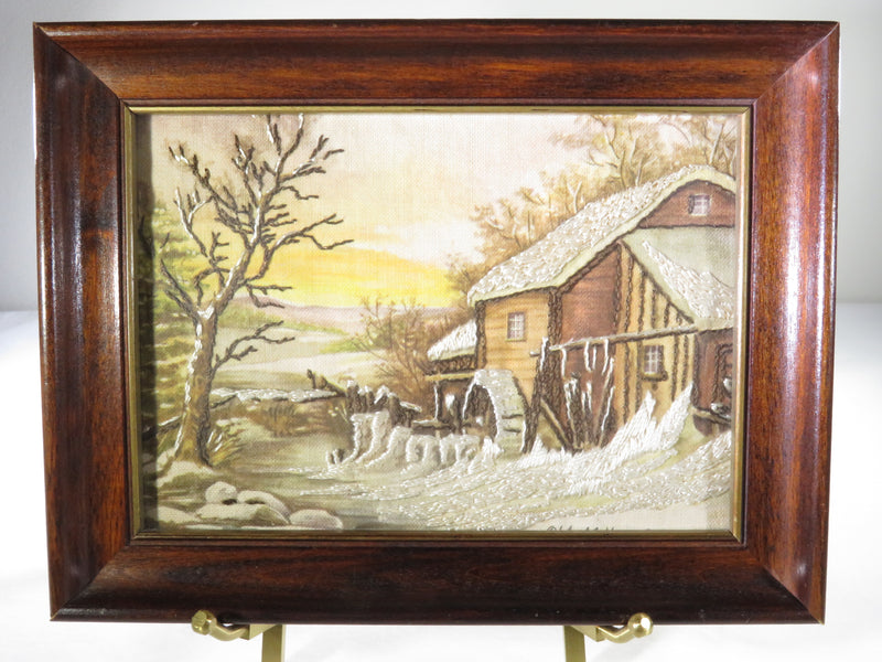 Winter Farm Scene Embroidery Needlepoint Lithograph Art Audrey D Dudley