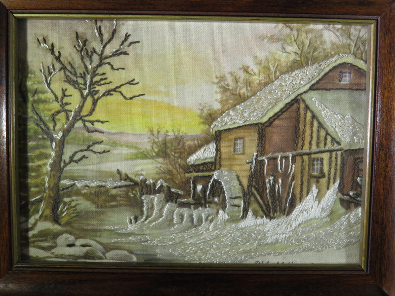 Winter Farm Scene Embroidery Needlepoint Lithograph Art Audrey D Dudley