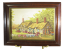 Blooming Flowers & Cottage Scene Embroidery Needlepoint Lithograph Art Audrey D Dudley — front view