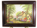 Spring Time Floral House Embroidery Needlepoint Lithograph Art Audrey D Dudley — front view