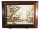 Winter Barn Scene Embroidery Needlepoint Lithograph Art Audrey D Dudley — front view