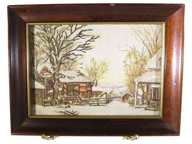 Winter Barn Scene Embroidery Needlepoint Lithograph Art Audrey D Dudley