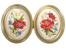 A Vintage Set of Oval Floral Embroidery Stitched Art Unsigned 10" x 8" OD — front view