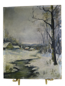 Oil on Canvas Board Snowy Creek Farm Scene Signed Miller Antique 9" x 7" — front view