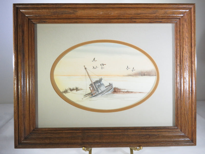 Sunken Boat Waterfowl Watercolor by Thomas C Green (Shane) Portsmouth VA