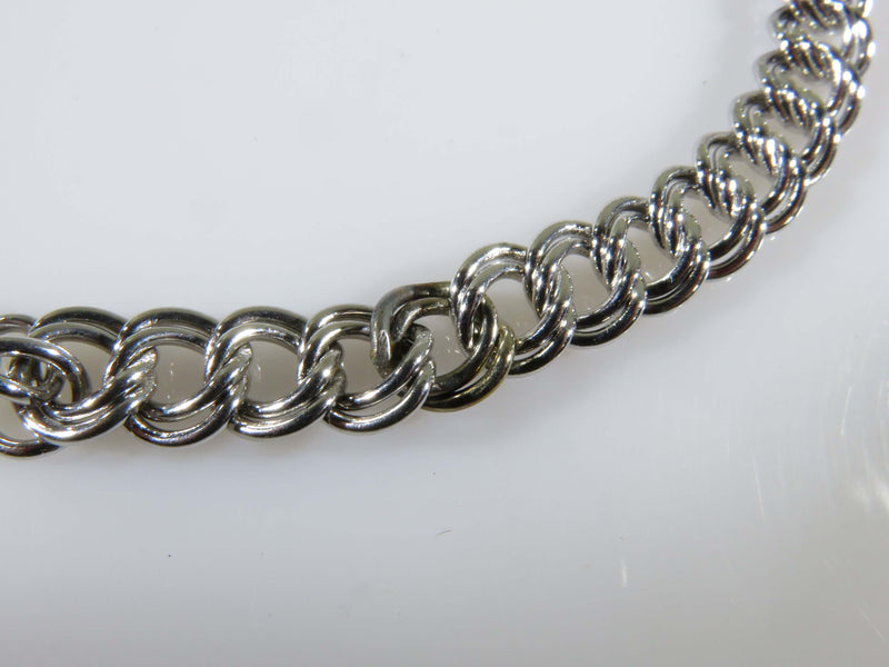 8 Double Curb Link Charm Bracelet No Tarnish Sterling Silver Double Link C Clamp