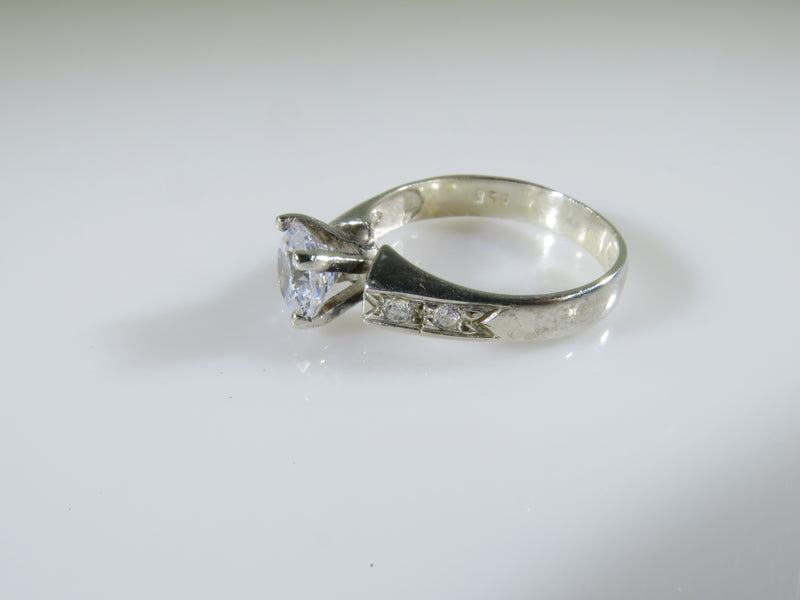 Nice Vintage CZ Solitaire with Accents Engagement Ring in Sterling Silver Settin