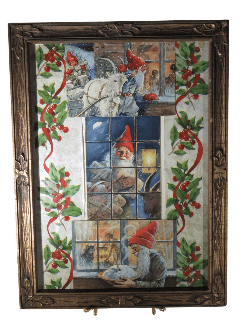 Antique 15.75 x 11.75 Framed Collage of 3 Jenny Nystrom Christmas Postcards Wrap