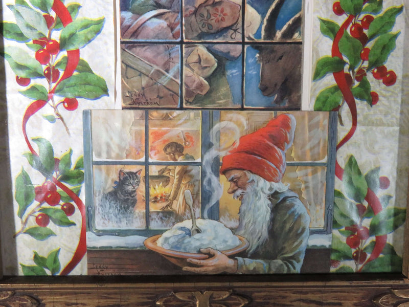 Antique 15.75 x 11.75 Framed Collage of 3 Jenny Nystrom Christmas Postcards Wrap