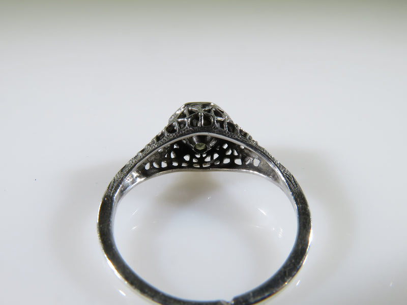 Vintage Sterling Pierced Filigree Ring Paste Solitaire Size 7 Art Deco Style