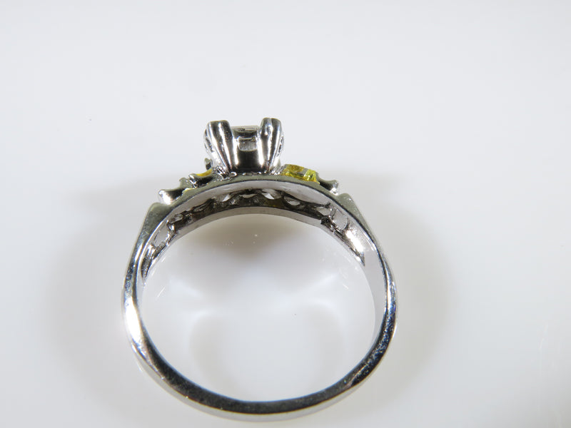 Vintage Mid Century Style Sterling Solitaire with Accents Paste Ring Size 7.75