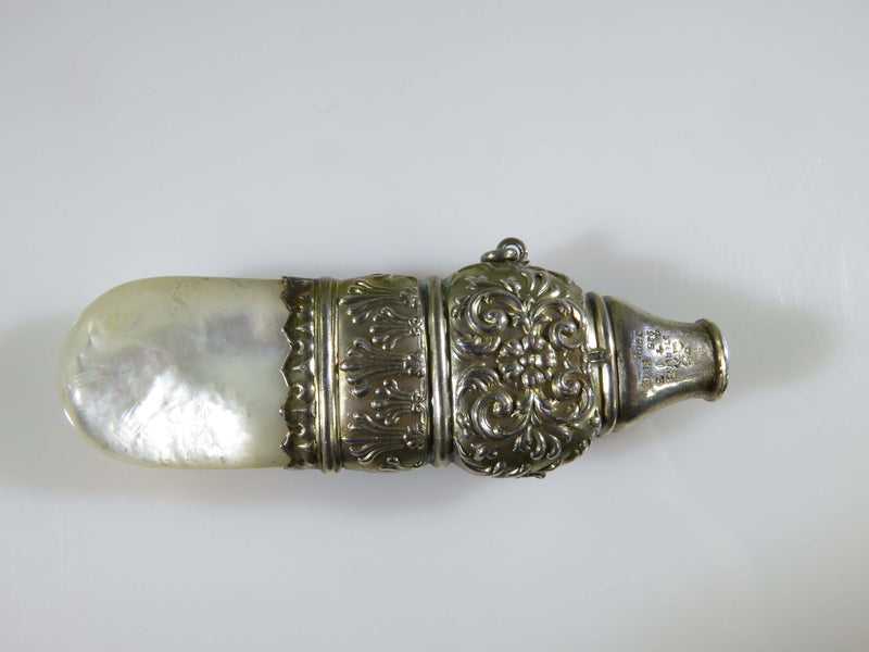 Antique Sterling Silver Baby Teething Whistle Rattle Mother of Pearl For Parts Restoration