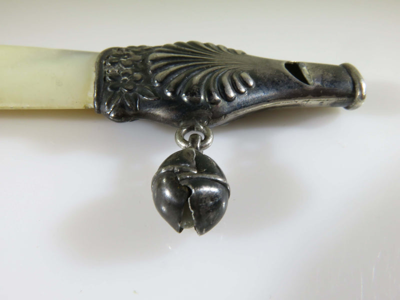 Antique Baby Teething Whistle Rattle Mother of Pearl Victorian Sterling Silver For Parts Restoration