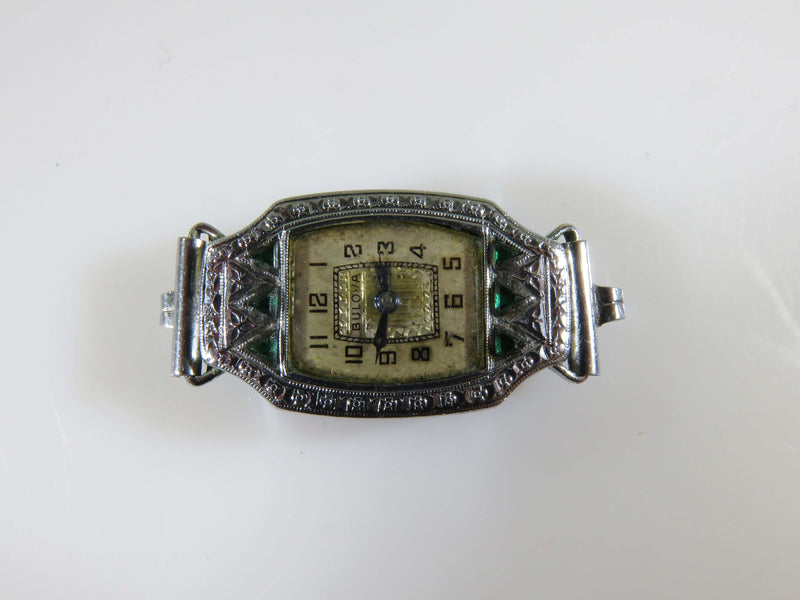 c1929 Miss Liberty Watch by Bulova Women's Art Deco Bulova Watch Green Glass White Gold Filled