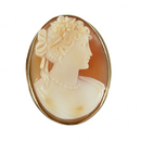 14K Gold Carved Shell Portrait Cameo Mid Century Right Facing Pendant Brooch product image for Just Stuff I Sell, clear front view, neutral background, original listing photo, optimized descriptive alt text, centered composition