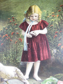 No. 117 Feeding Her Favorites Child & Chicks Chromolithograph 1900 M L & Co NY - Just Stuff I Sell