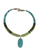 Santo Domingo Turquoise Heishi Necklace Navajo Dennis Ramone Sterling Silver 16"