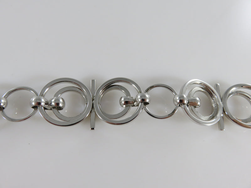 Vintage Modernist Sterling Silver Circle and Post Style Toggle Bracelet 7 1/2" A