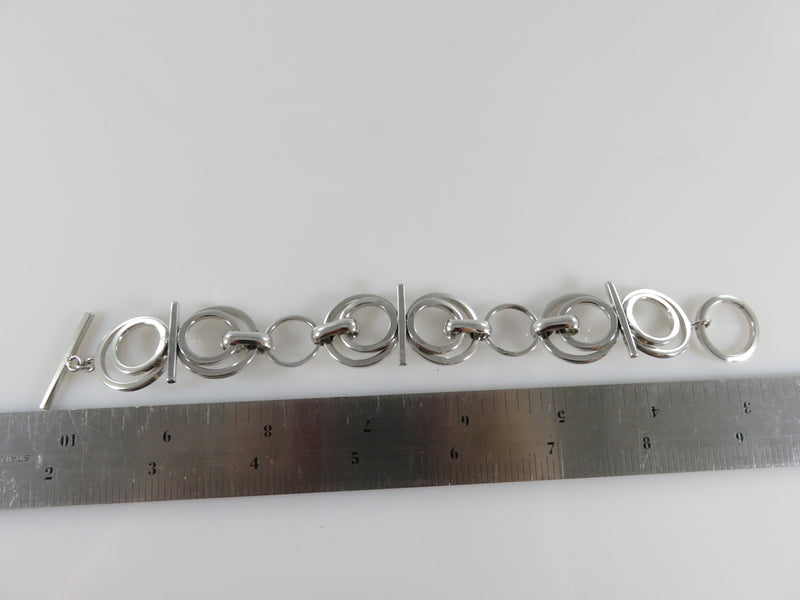 Vintage Modernist Sterling Silver Circle and Post Style Toggle Bracelet 7 1/2" A