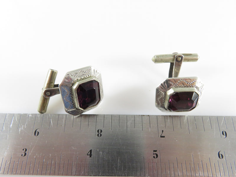 Sterling Purple Glass Accented Cufflink Set For Repair Taxco ME 925 Silver