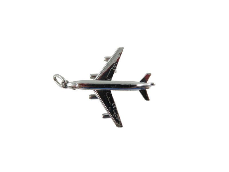3D Sterling Silver Passenger Jet Airliner Sterling Charm Pendant Moving Wheels