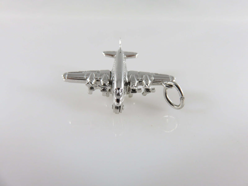3D Sterling Silver Passenger Prop Airliner Sterling Charm Pendant Moving Wheels Props