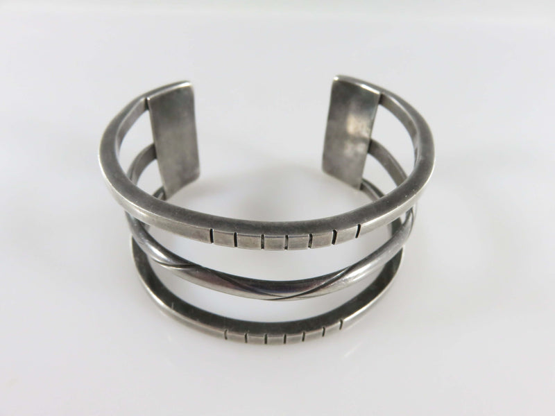Artisan Sterling Silver Banded Cuff Bracelet by MYHAL Cuff 6.25" Wrist As Pictured