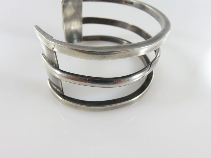 Artisan Sterling Silver Banded Cuff Bracelet by MYHAL Cuff 6.25" Wrist As Pictured