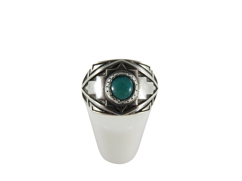 Vintage Turquoise Ring Sterling Silver Setting Southwestern Aztec Mexico Signed
