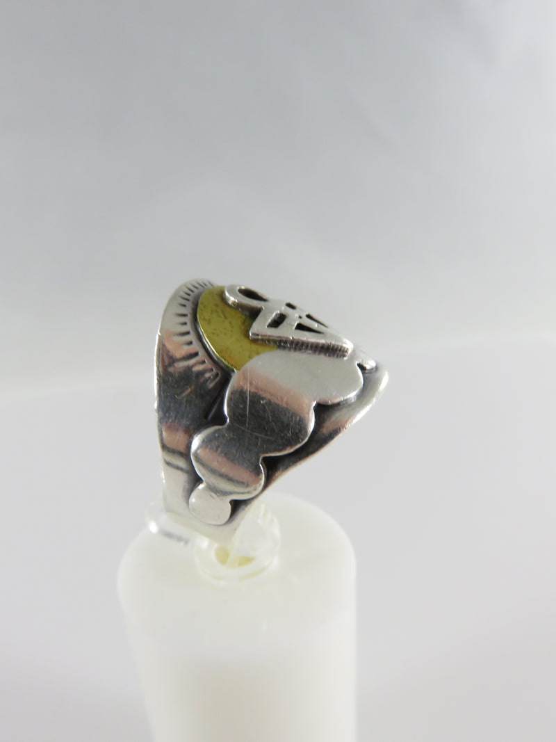 Old Taxco Southwestern Sterling & Brass Handwrought JRM Ring Size 8.5