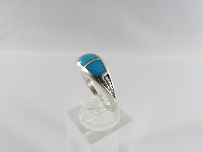 Vintage Taxco Southwestern Sterling Inlaid Turquoise Band Ring Size 7.5