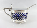 Sterling Silver & Cobalt Blue Glass Salt Cellar & Spoon c1900 Birmingham W.L & Co product image for Just Stuff I Sell, clear front view, neutral background, original listing photo, optimized descriptive alt text, centered composition