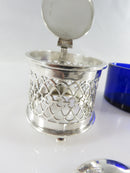 Sterling Silver & Cobalt Blue Glass Salt Cellar & Spoon c1900 Birmingham W.L & Co product image for Just Stuff I Sell, clear front view, neutral background, original listing photo, optimized descriptive alt text, centered composition variant 10