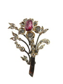 Antique Georgian Victorian Diamond Quartz Flower Pin for Repair Repurpose — Gold, Silver • Diamond — front view