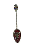 930 Silver Norwegian Shield Lion Axe Red Blue Enamel Spoon 4" product image for Just Stuff I Sell, clear front view, neutral background, original listing photo, optimized descriptive alt text, centered composition