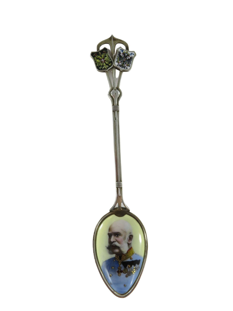 800 Silver Emperor Franz Josef of Austria Enamel Portrait Spoon 5"