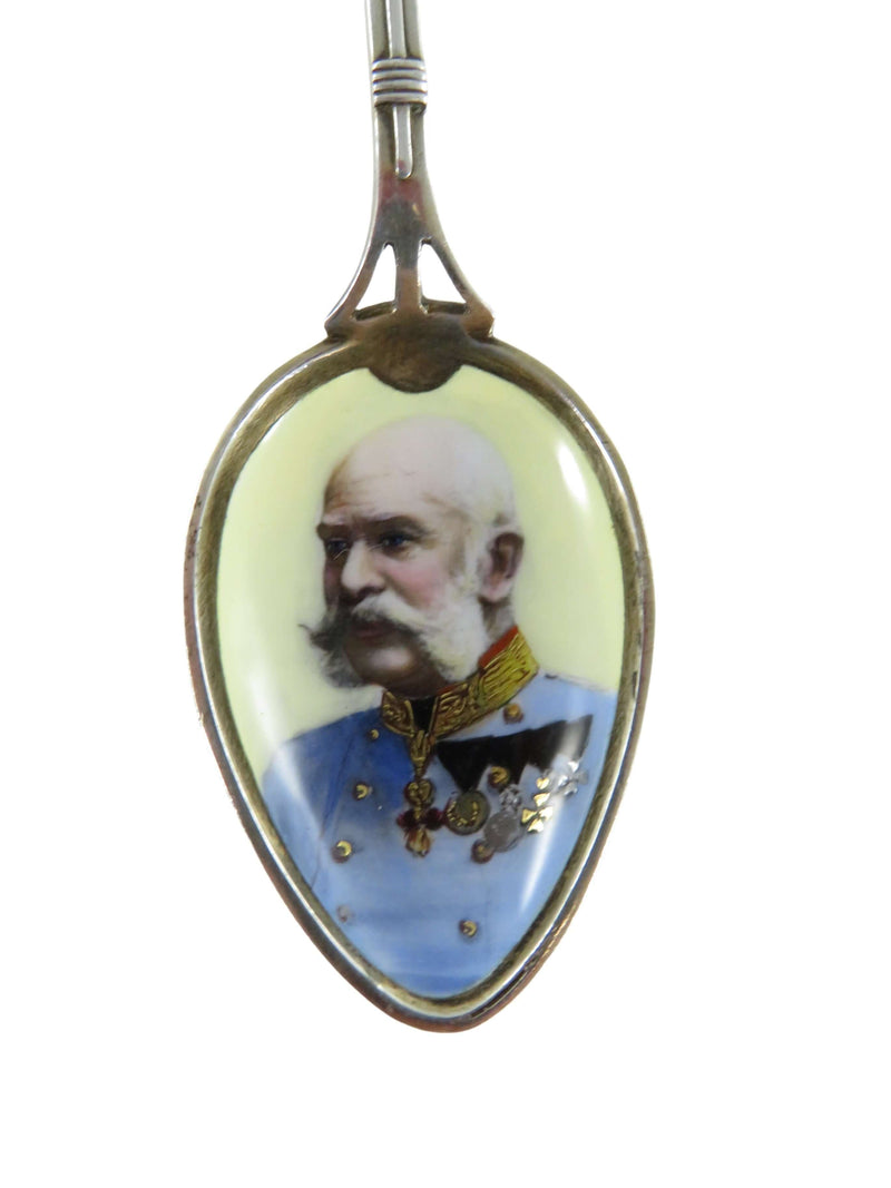 800 Silver Emperor Franz Josef of Austria Enamel Portrait Spoon 5"