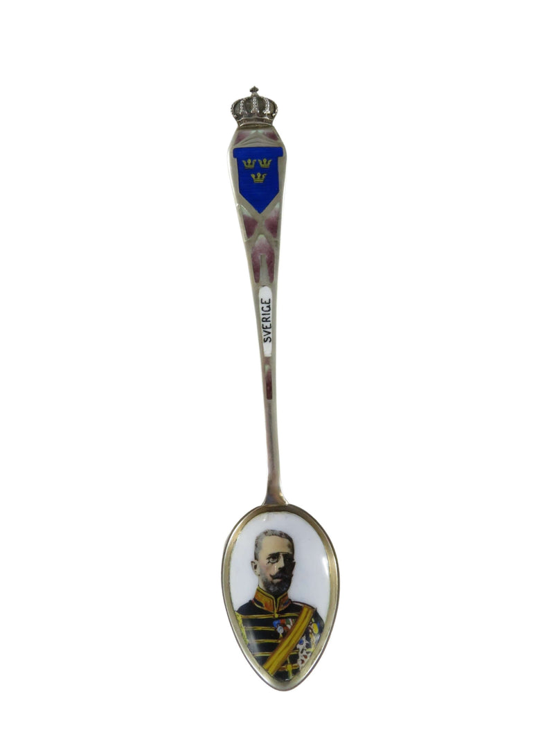 830 Silver Sverige Swenen 3 Crown Enamel Portrait Collectible Spoon 5 1/8"